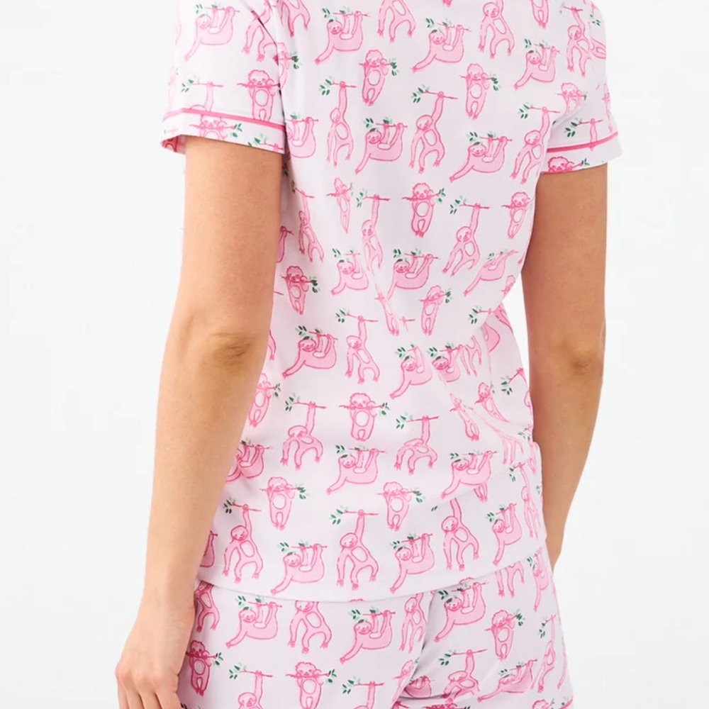 Roller Rabbit Pink and White Sloth Pajamas - Picture 2 of 3